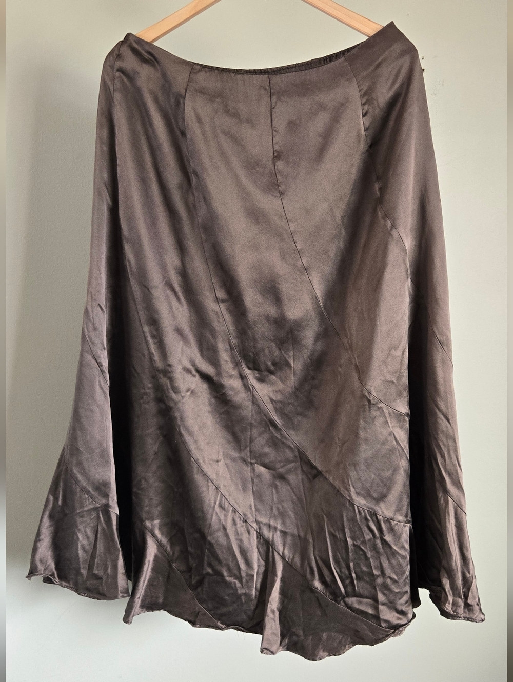 WinterSilks Vintage 100% Silk Brown Midi Skirt Size L Bohemian Summer Western